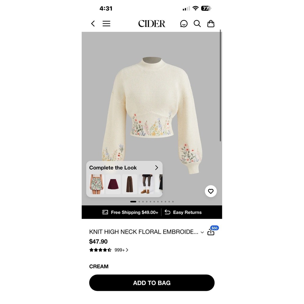 NWT Cider Womens Embroidered High Neck Sweater Cream Wide Sleeves Crop Sz XXL - Picture 11 of 13